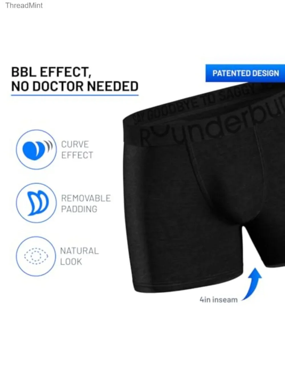 Men's Padded Underwear Boxer Briefs Removable Butt Enhancing Pads
